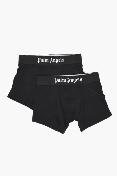 Palm Angels Set Of 2 Solid-color Boxer Briefs With Logo Band In Black