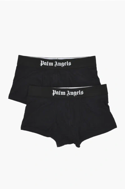 Palm Angels Set Of 2 Solid-color Boxer Briefs With Logo Band In Black