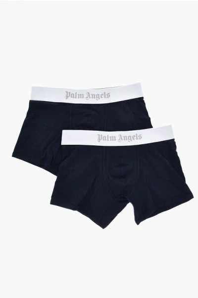Palm Angels Set Of 2 Stretch Cotton Boxer Briefs With Branded Elastic Wa In Black