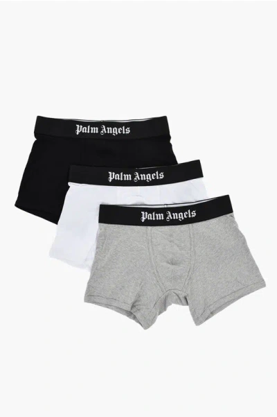 Palm Angels Set Of 3 Solid-color Boxer Briefs With Branded Waistband In Multi