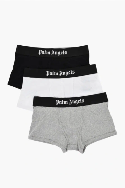 Palm Angels Set Of 3 Solid-color Boxer Briefs With Branded Waistband In Multi