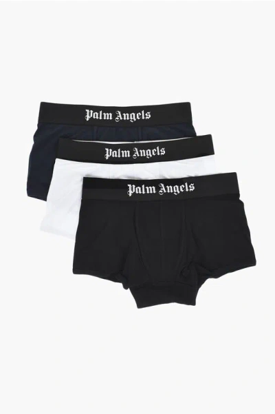 Palm Angels Set Of 3 Stretch Cotton Boxer Briefs With Branded Elastic Wa In Multi