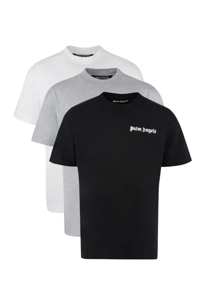 Palm Angels Set Of Three Cotton T-shirts In Multi