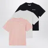 Palm Angels Set Of Three Cotton T-shirts With Logo In Multi