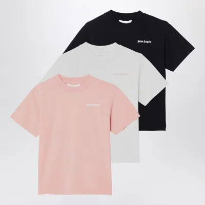 Palm Angels Set Of Three Cotton T-shirts With Logo In Multi