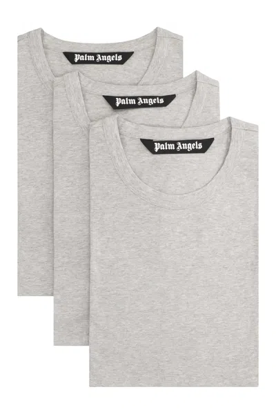 Palm Angels Set Of Three Crew Neck T-shirts In Cotton In Gray