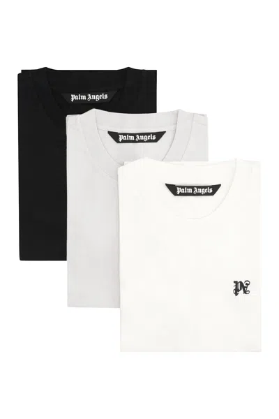 Palm Angels Set Of Three Crew-neck T-shirts In Cotton In Multi