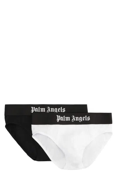 PALM ANGELS SET OF TWO COTTON BRIEFS WITH LOGOED ELASTIC BAND