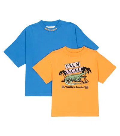 Palm Angels Kids' Pa Bi-pack T-shirt In Blue Orange