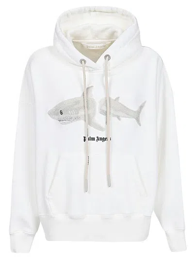 Palm Angels Shark Cotton Hoodie In White
