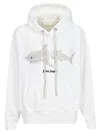Palm Angels White Shark Cotton Hoodie In White