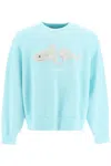 Palm Angels Relaxed Fit Long-sleeve Sweatshirt With Textured Shark Graphic In Green