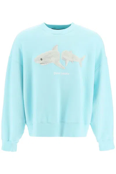 Palm Angels Shark Patch Sweater In Clear Blue