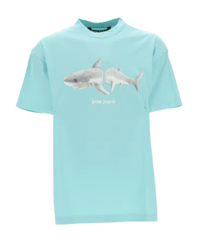 Palm Angels Shark-print Logo T-shirt In Blue
