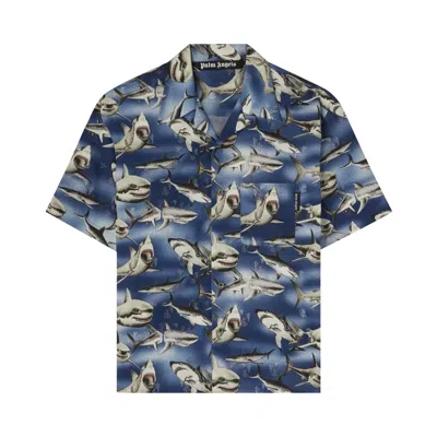 Pre-owned Palm Angels Sharks Bowling Shirt 'blue' | Men's Size 48
