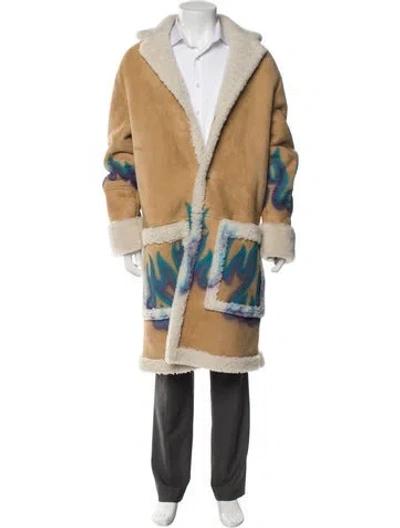 Pre-owned Palm Angels Shearling Graphic Print Jacket In Brown