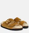 Palm Angels Shearling-lined Suede Slides In Beige