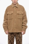 Palm Angels Sherpa Fabric Bear In Mind Overshirt With Double Breast Pock In Brown