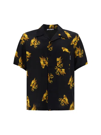 Palm Angels Burning Monogram Shirt In Black