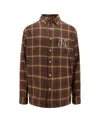 Palm Angels Camicia A Maniche Lunghe Con Monogram In Brown/off White
