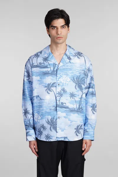 Palm Angels Shirt In Blue Linen