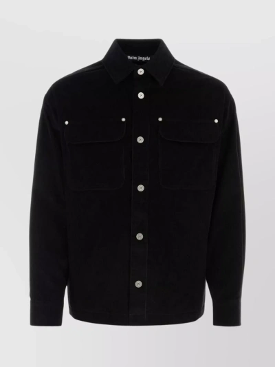 Palm Angels Logo-print Velvet Shirt Jacket In Black