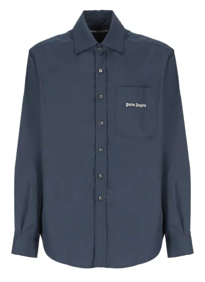 Palm Angels Shirt With Logo In Blue