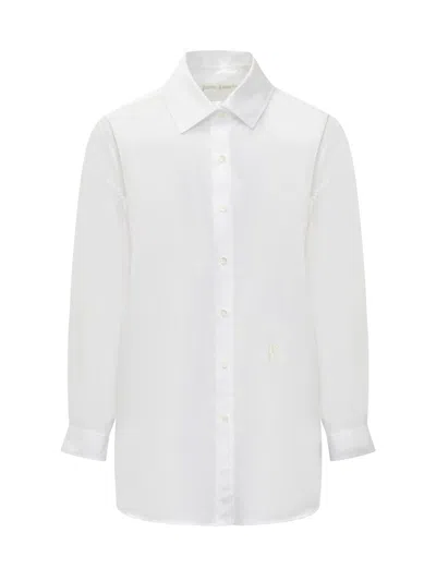 Palm Angels Monogram Embroidered Loose Shirt In White Off White