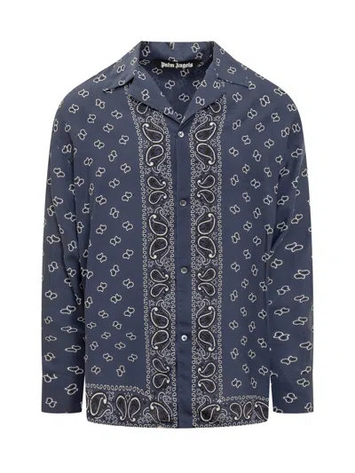 Palm Angels Shirt With Paisley Pattern In Navy Blue