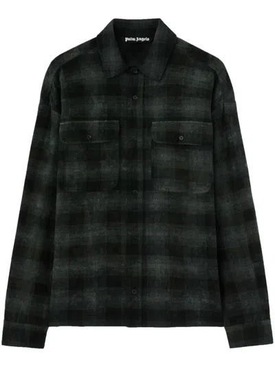 Palm Angels Curved Logo Check Shirt In Black