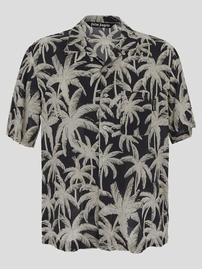 Palm Angels Printed Viscose Shirt In Blackoffwhite