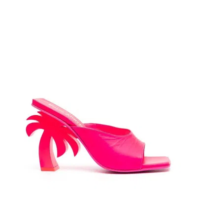 Palm Angels 110毫米棕榈树鞋跟皮革穆勒鞋 In Pink