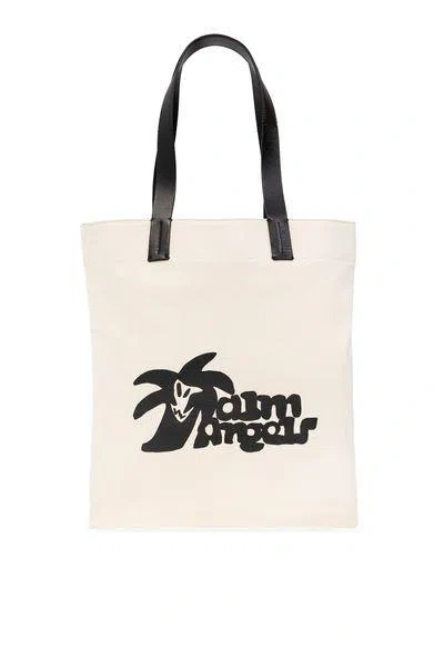 Palm Angels Cotton Canvas Shopping Bag In White