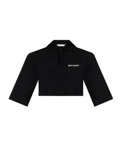 PALM ANGELS PALM ANGELS LOGO EMBROIDERED CROPPED POLO SHIRT