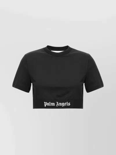 PALM ANGELS SHORT SLEEVE CROPPED T-SHIRT WITH LOGO TAPE