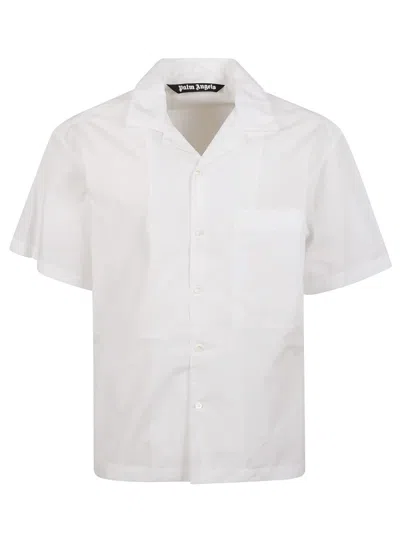 Palm Angels Short-sleeved Button-down Shirt With Bold Logo In White