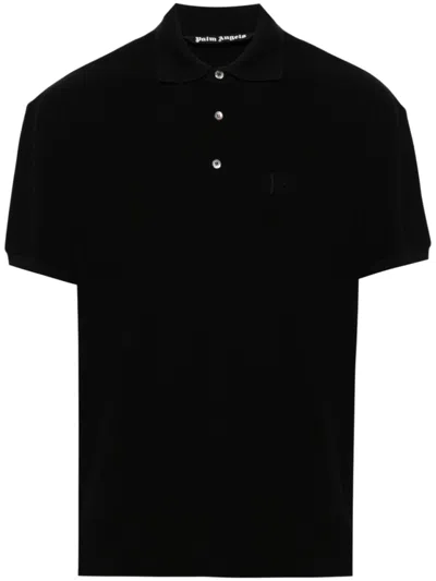 Palm Angels Logo-embroidered Cotton Polo Shirt In Black