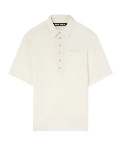 Palm Angels Logo-embroidered Linen Polo Shirt In White