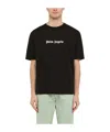 Palm Angels Blue Cotton T-shirt With Palm Print And Logo In Black