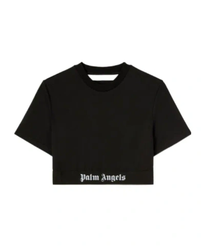 Palm Angels Classic Logo Cropped T-shirt In Black