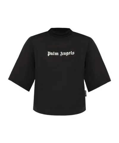 PALM ANGELS PALM ANGELS LOGO PRINTED MOCKNECK T-SHIRT