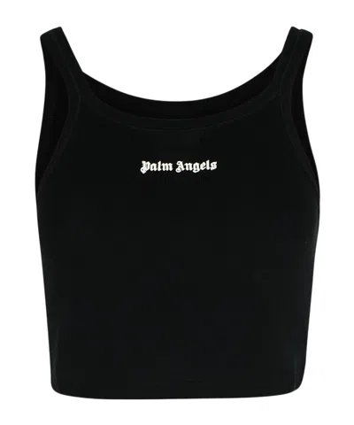 PALM ANGELS PALM ANGELS LOGO EMBROIDERED CROPPED TOP