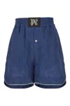 Palm Angels Blue Shorts With Monogram In Linen Woman