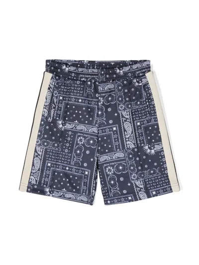 Palm Angels Kids' Astro-paisley Shorts In Blue