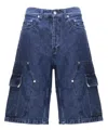 Palm Angels Indigo Monogram Workwear Denim Shorts In Blue
