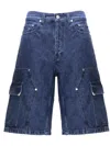 Palm Angels Indigo Monogram Workwear Denim Shorts In Indigo Blu