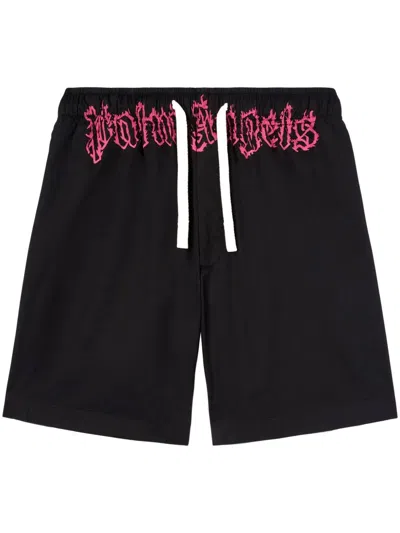 Palm Angels Shorts Logo In Black Fuchsia