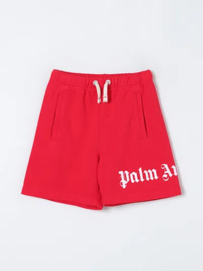 Palm Angels Kids' Logo-print Cotton Shorts In Red
