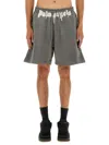 Palm Angels Logo Printed Drawstring Bermuda Shorts In Gray