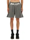 Palm Angels Logo Printed Drawstring Bermuda Shorts In Gray